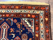 Antique Persian Hamadan Rug 4x6, Geometric, Double Medallions, Navy Blue, Tribal Carpet - Jewel RugsShopify CollectiveHUNTEDFOX - Antique Persian Hamadan Rug 4x6, Geometric, Double Medallions, Navy Blue, Tribal Carpet