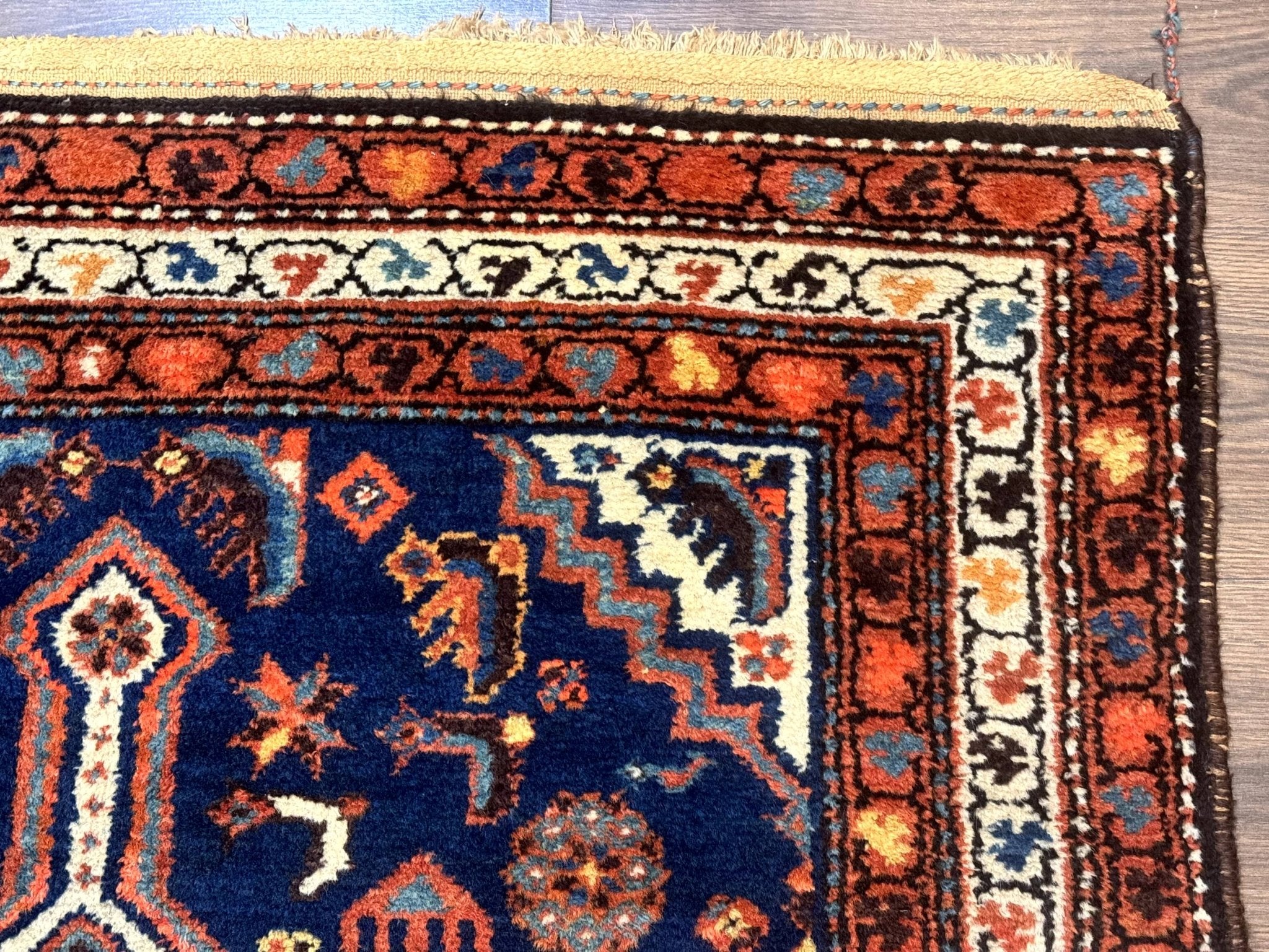 Antique Persian Hamadan Rug 4x6, Geometric, Double Medallions, Navy Blue, Tribal Carpet - Jewel RugsShopify CollectiveHUNTEDFOX - Antique Persian Hamadan Rug 4x6, Geometric, Double Medallions, Navy Blue, Tribal Carpet