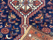 Antique Persian Hamadan Rug 4x6, Geometric, Double Medallions, Navy Blue, Tribal Carpet - Jewel RugsShopify CollectiveHUNTEDFOX - Antique Persian Hamadan Rug 4x6, Geometric, Double Medallions, Navy Blue, Tribal Carpet