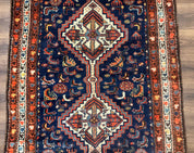 Antique Persian Hamadan Rug 4x6, Geometric, Double Medallions, Navy Blue, Tribal Carpet - Jewel RugsShopify CollectiveHUNTEDFOX - Antique Persian Hamadan Rug 4x6, Geometric, Double Medallions, Navy Blue, Tribal Carpet