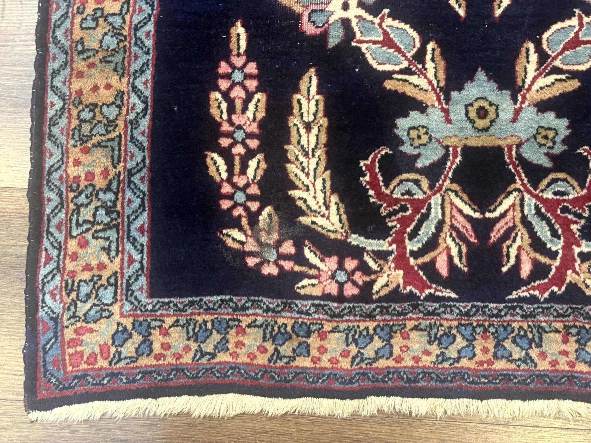 Antique Persian Kerman Rug 2.8 x 4, Navy Blue, Floral - Jewel RugsShopify CollectiveHUNTEDFOX - Antique Persian Kerman Rug 2.8 x 4, Navy Blue, Floral