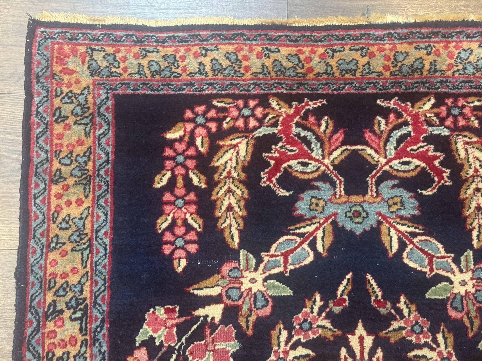 Antique Persian Kerman Rug 2.8 x 4, Navy Blue, Floral - Jewel RugsShopify CollectiveHUNTEDFOX - Antique Persian Kerman Rug 2.8 x 4, Navy Blue, Floral