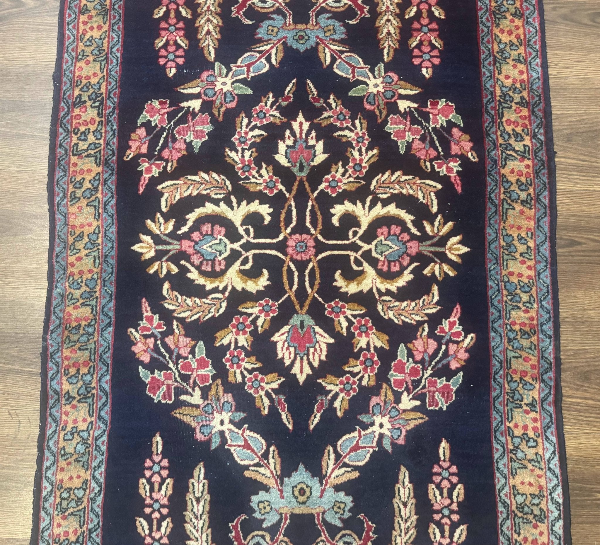 Antique Persian Kerman Rug 2.8 x 4, Navy Blue, Floral - Jewel RugsShopify CollectiveHUNTEDFOX - Antique Persian Kerman Rug 2.8 x 4, Navy Blue, Floral