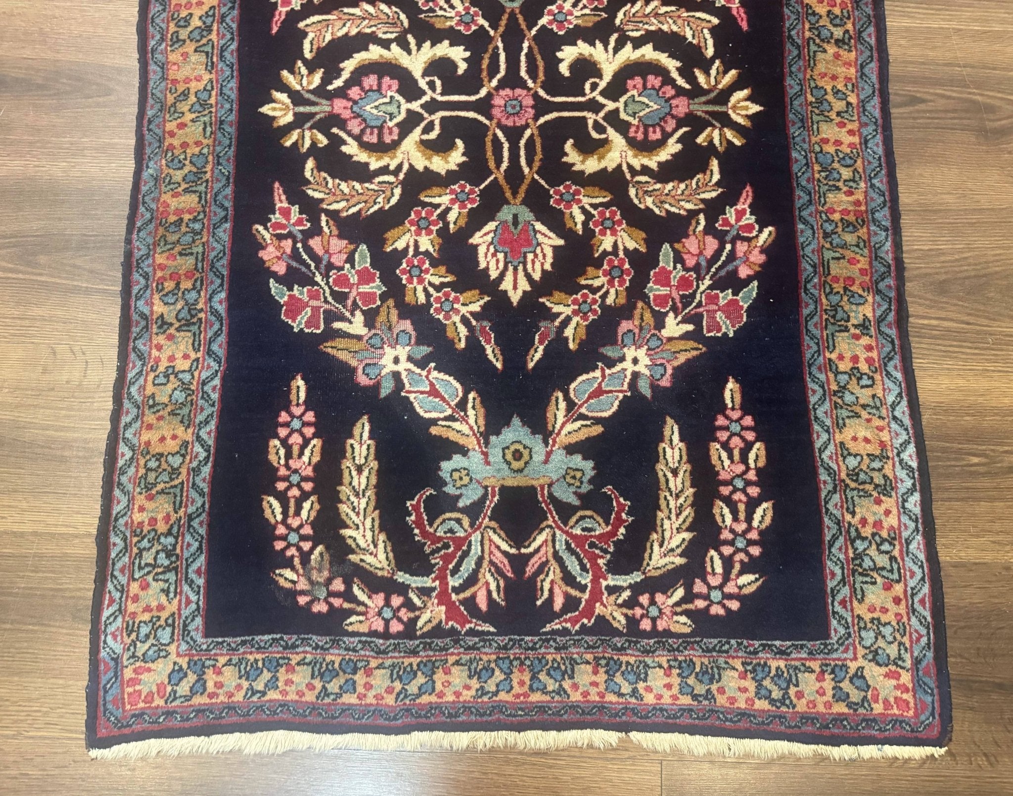 Antique Persian Kerman Rug 2.8 x 4, Navy Blue, Floral - Jewel RugsShopify CollectiveHUNTEDFOX - Antique Persian Kerman Rug 2.8 x 4, Navy Blue, Floral