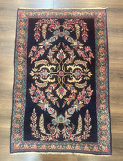 Antique Persian Kerman Rug 2.8 x 4, Navy Blue, Floral - Jewel RugsShopify CollectiveHUNTEDFOX - Antique Persian Kerman Rug 2.8 x 4, Navy Blue, Floral