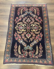 Antique Persian Kerman Rug 2.8 x 4, Navy Blue, Floral - Jewel RugsShopify CollectiveHUNTEDFOX - Antique Persian Kerman Rug 2.8 x 4, Navy Blue, Floral