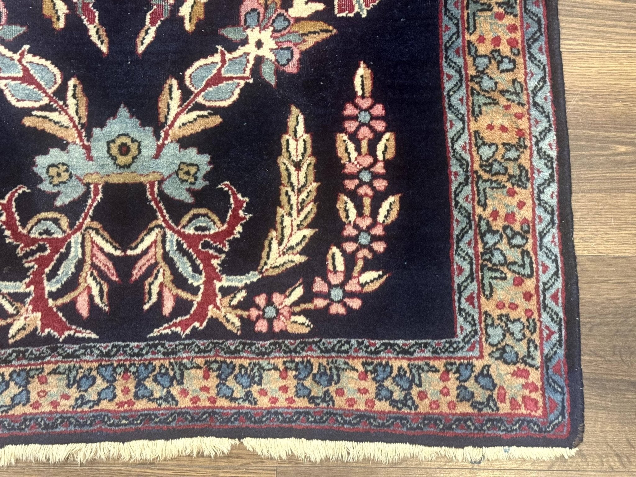 Antique Persian Kerman Rug 2.8 x 4, Navy Blue, Floral - Jewel RugsShopify CollectiveHUNTEDFOX - Antique Persian Kerman Rug 2.8 x 4, Navy Blue, Floral
