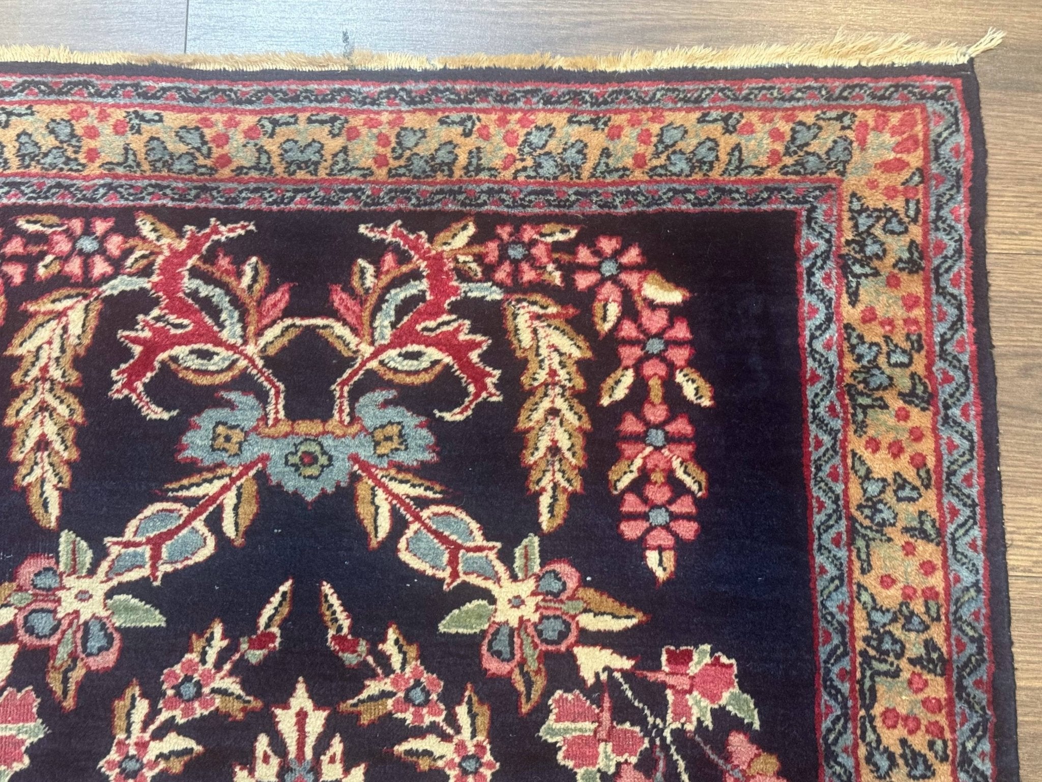 Antique Persian Kerman Rug 2.8 x 4, Navy Blue, Floral - Jewel RugsShopify CollectiveHUNTEDFOX - Antique Persian Kerman Rug 2.8 x 4, Navy Blue, Floral