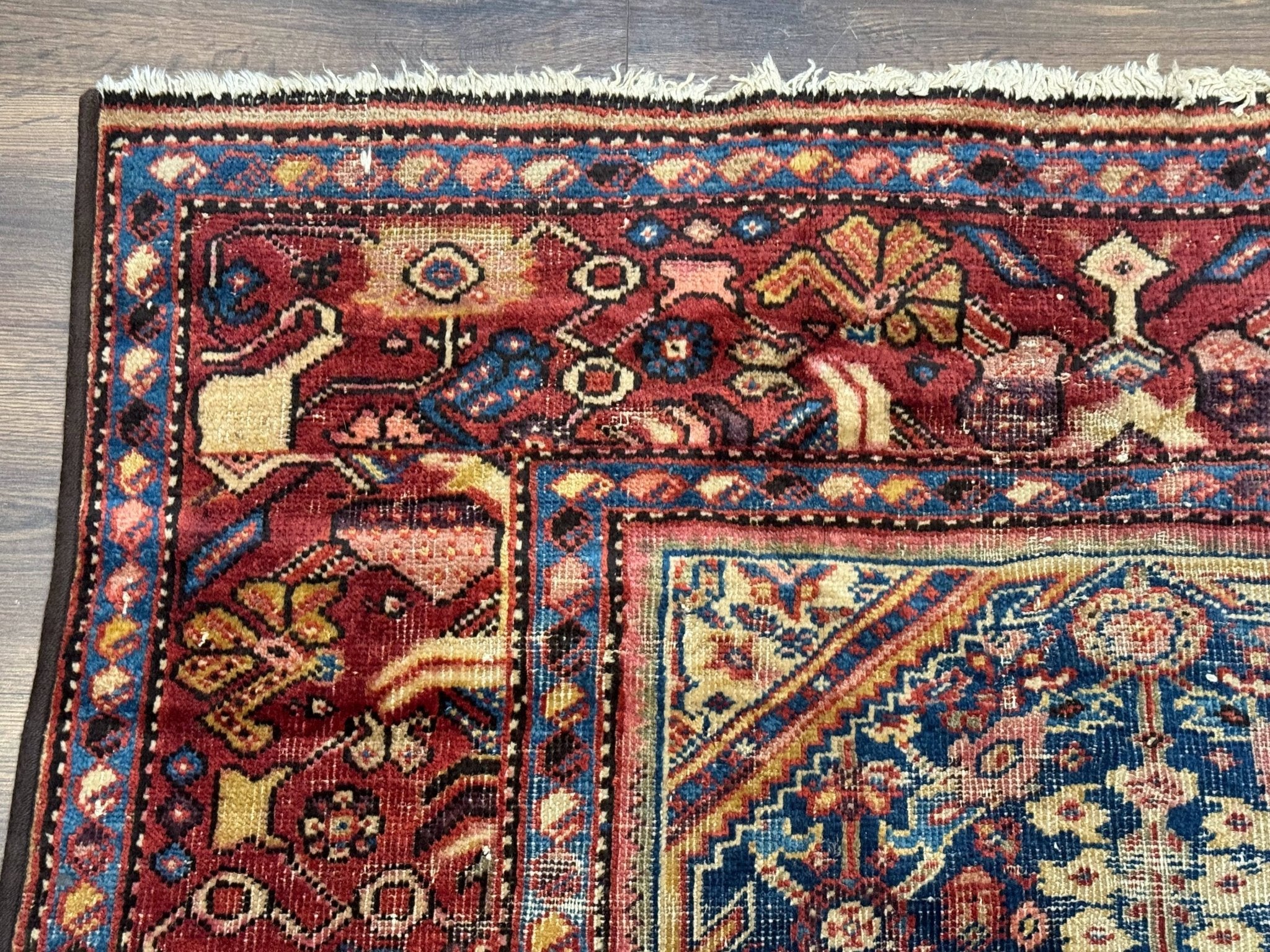 Antique Persian Rug 4x7, Blue and Red Malayer Carpet, Rare - Jewel RugsShopify CollectiveHUNTEDFOX - Antique Persian Rug 4x7, Blue and Red Malayer Carpet, Rare