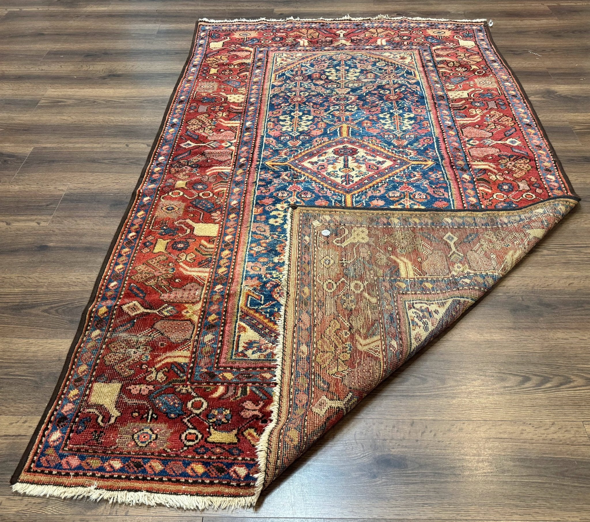 Antique Persian Rug 4x7, Blue and Red Malayer Carpet, Rare - Jewel RugsShopify CollectiveHUNTEDFOX - Antique Persian Rug 4x7, Blue and Red Malayer Carpet, Rare