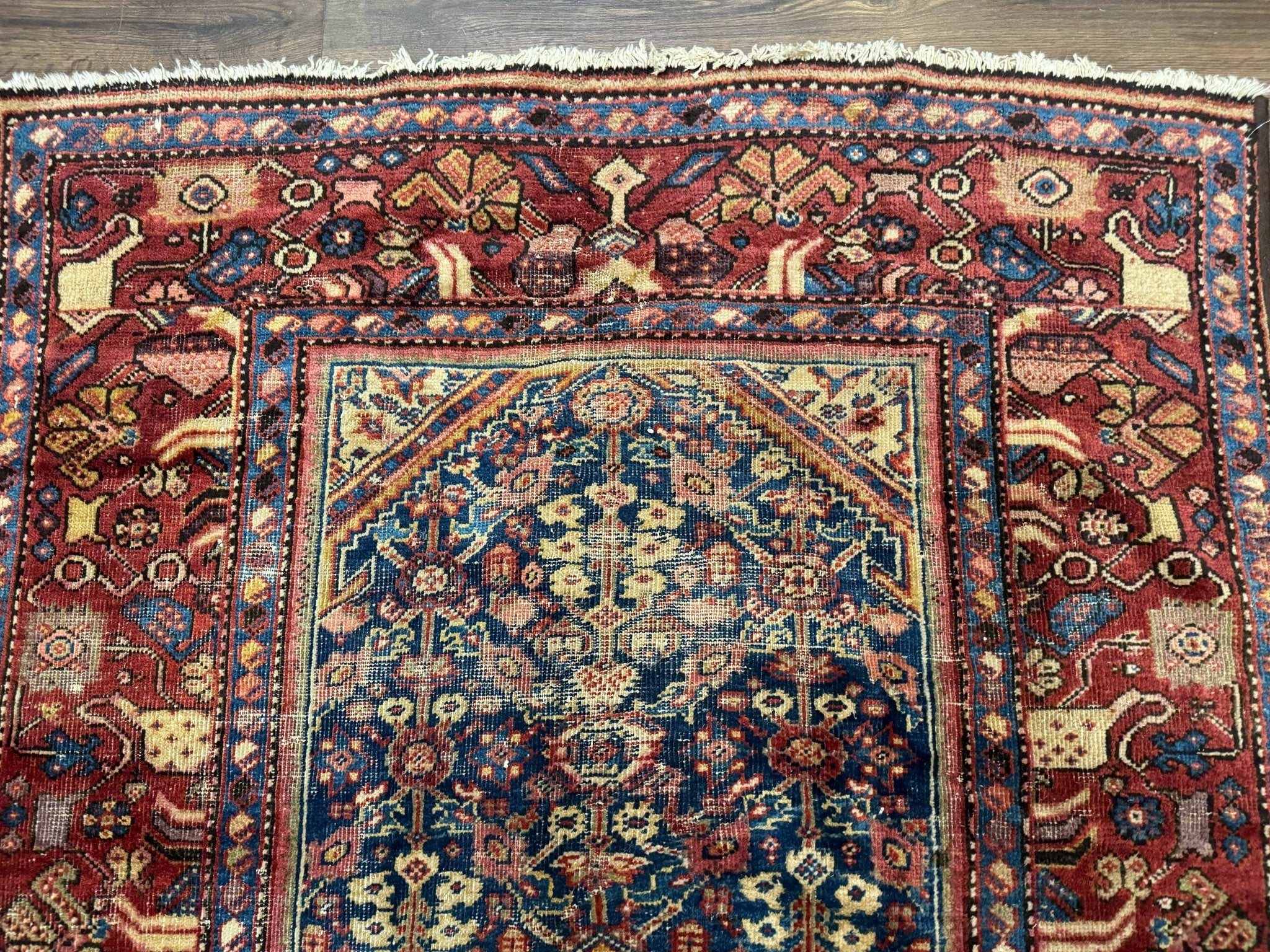 Antique Persian Rug 4x7, Blue and Red Malayer Carpet, Rare - Jewel RugsShopify CollectiveHUNTEDFOX - Antique Persian Rug 4x7, Blue and Red Malayer Carpet, Rare