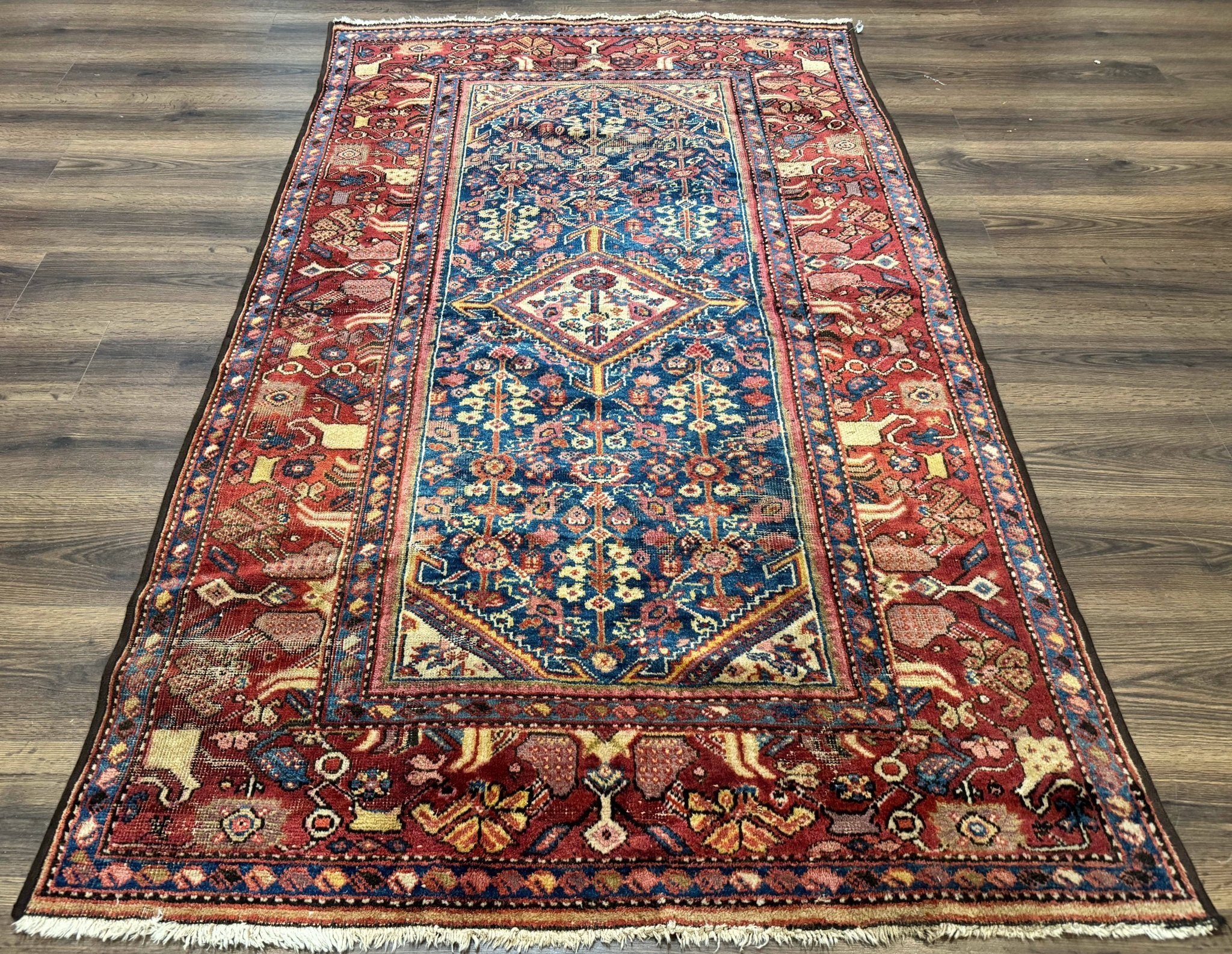 Antique Persian Rug 4x7, Blue and Red Malayer Carpet, Rare - Jewel RugsShopify CollectiveHUNTEDFOX - Antique Persian Rug 4x7, Blue and Red Malayer Carpet, Rare
