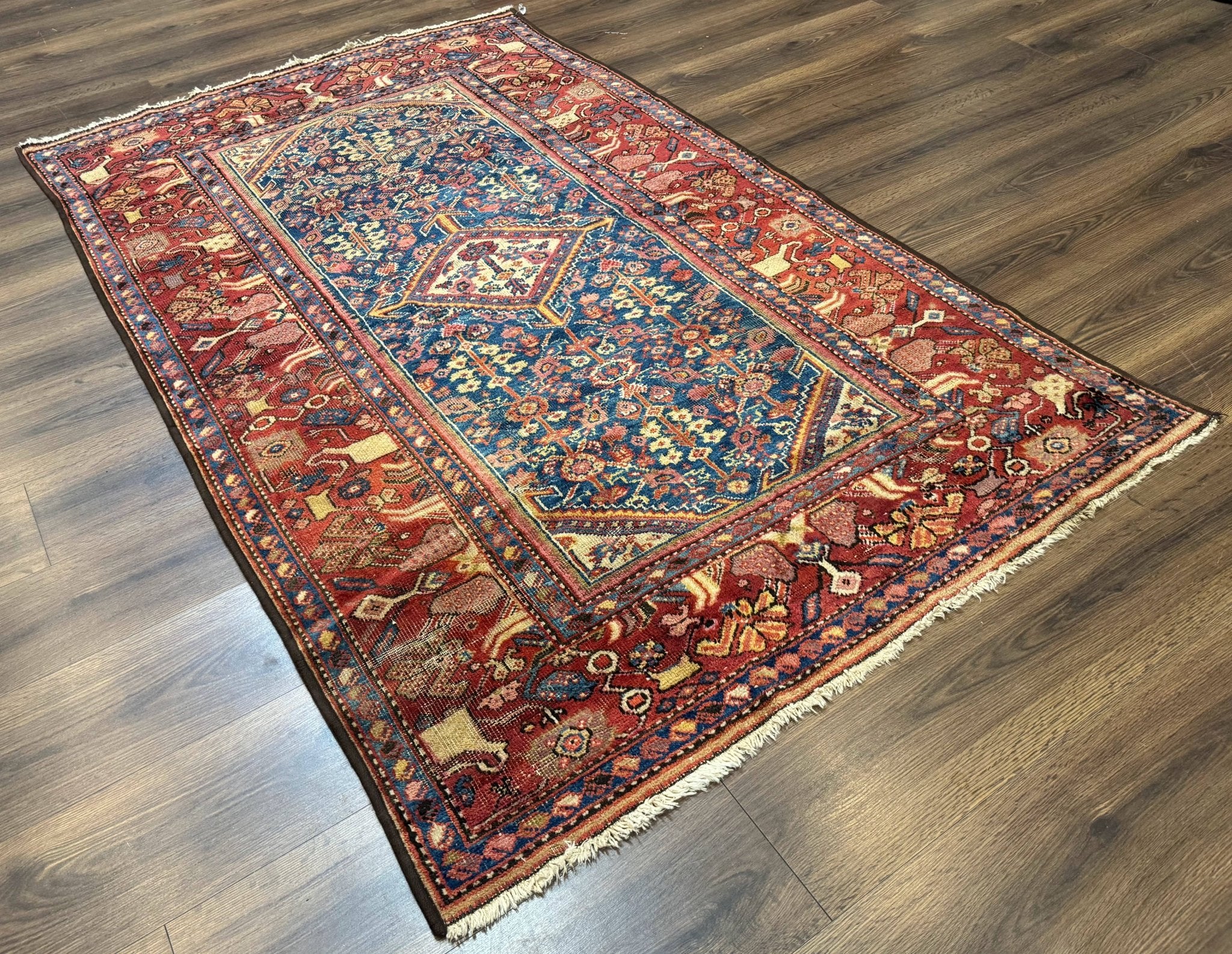 Antique Persian Rug 4x7, Blue and Red Malayer Carpet, Rare - Jewel RugsShopify CollectiveHUNTEDFOX - Antique Persian Rug 4x7, Blue and Red Malayer Carpet, Rare