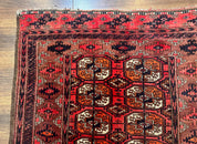 Antique Turkoman Rug 3.7 x 6.7, Red, Wool Runner Rug - Jewel RugsShopify CollectiveHUNTEDFOX - Antique Turkoman Rug 3.7 x 6.7, Red, Wool Runner Rug