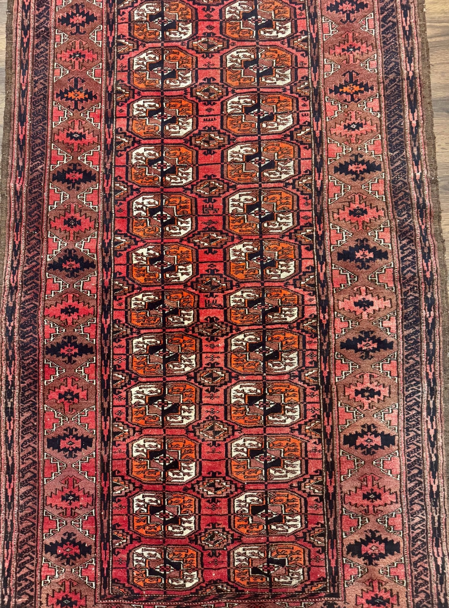 Antique Turkoman Rug 3.7 x 6.7, Red, Wool Runner Rug - Jewel RugsShopify CollectiveHUNTEDFOX - Antique Turkoman Rug 3.7 x 6.7, Red, Wool Runner Rug