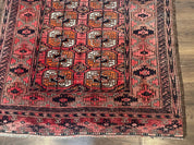 Antique Turkoman Rug 3.7 x 6.7, Red, Wool Runner Rug - Jewel RugsShopify CollectiveHUNTEDFOX - Antique Turkoman Rug 3.7 x 6.7, Red, Wool Runner Rug