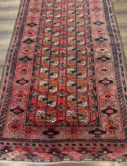 Antique Turkoman Rug 3.7 x 6.7, Red, Wool Runner Rug - Jewel RugsShopify CollectiveHUNTEDFOX - Antique Turkoman Rug 3.7 x 6.7, Red, Wool Runner Rug