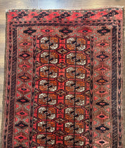 Antique Turkoman Rug 3.7 x 6.7, Red, Wool Runner Rug - Jewel RugsShopify CollectiveHUNTEDFOX - Antique Turkoman Rug 3.7 x 6.7, Red, Wool Runner Rug
