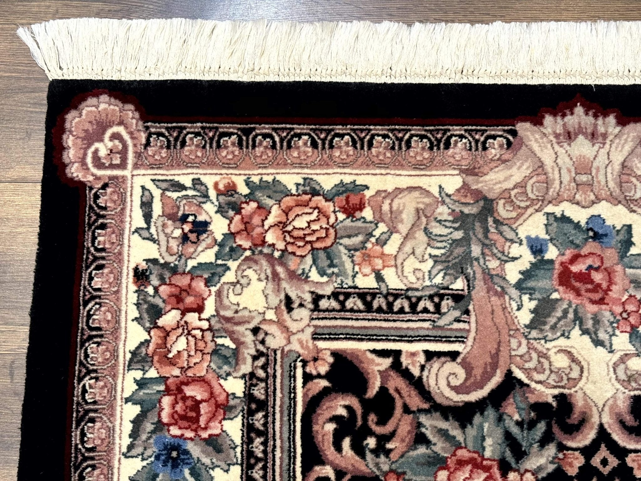 Aubusson Rug 4x6, Elegant European Floral Design, Black and Ivory, Fine 200 KPSI - Jewel RugsShopify CollectiveHUNTEDFOX - Aubusson Rug 4x6, Elegant European Floral Design, Black and Ivory, Fine 200 KPSI