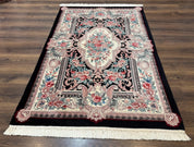 Aubusson Rug 4x6, Elegant European Floral Design, Black and Ivory, Fine 200 KPSI - Jewel RugsShopify CollectiveHUNTEDFOX - Aubusson Rug 4x6, Elegant European Floral Design, Black and Ivory, Fine 200 KPSI