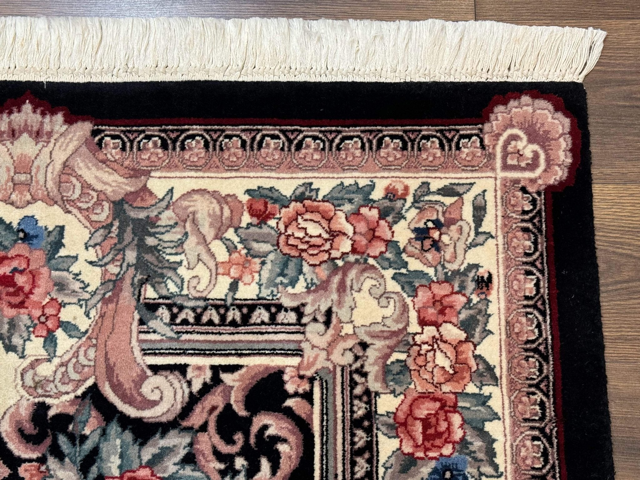 Aubusson Rug 4x6, Elegant European Floral Design, Black and Ivory, Fine 200 KPSI - Jewel RugsShopify CollectiveHUNTEDFOX - Aubusson Rug 4x6, Elegant European Floral Design, Black and Ivory, Fine 200 KPSI