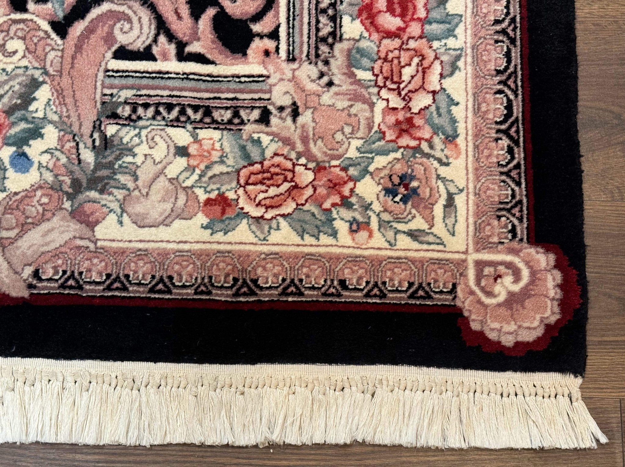 Aubusson Rug 4x6, Elegant European Floral Design, Black and Ivory, Fine 200 KPSI - Jewel RugsShopify CollectiveHUNTEDFOX - Aubusson Rug 4x6, Elegant European Floral Design, Black and Ivory, Fine 200 KPSI