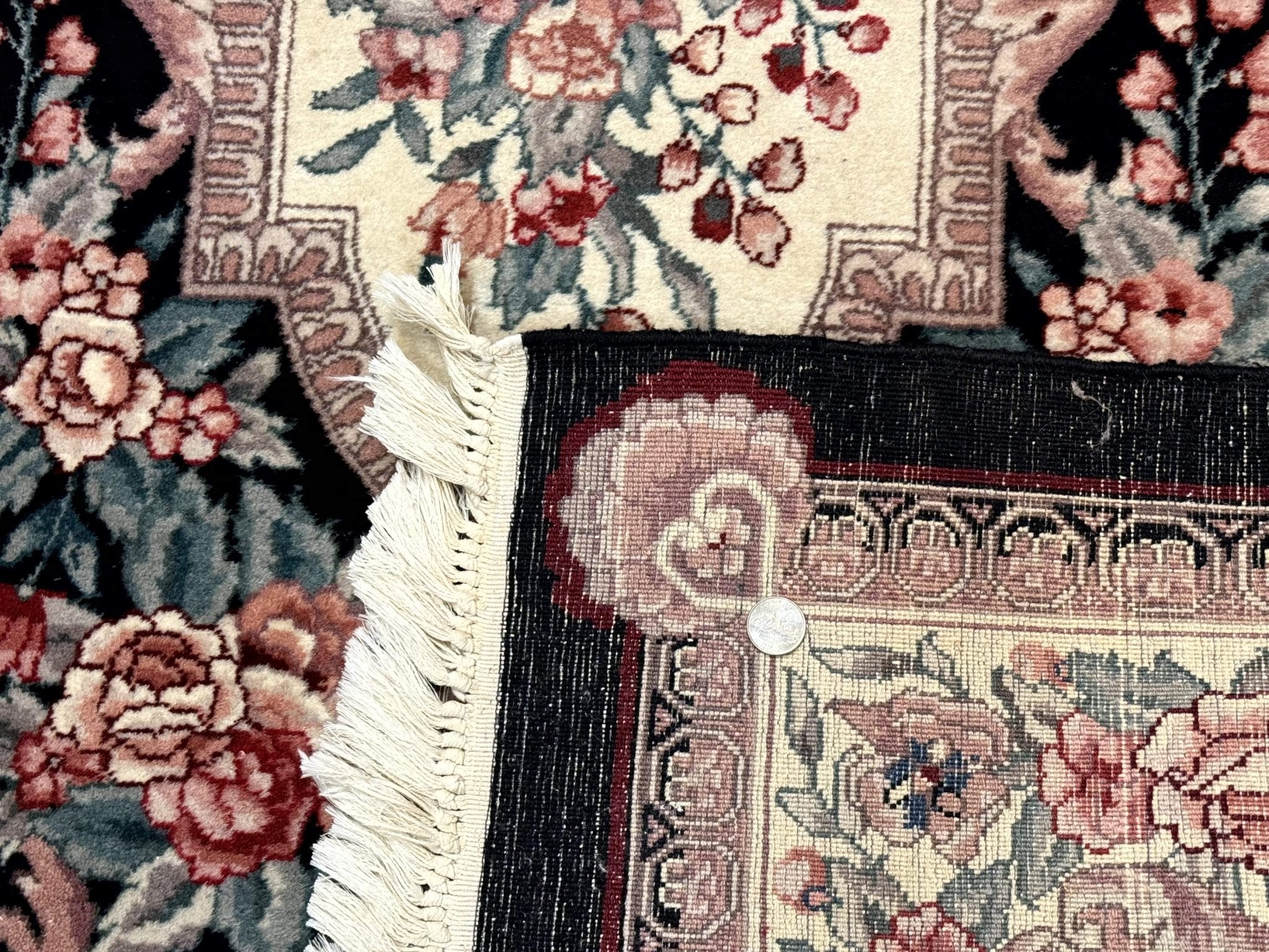 Aubusson Rug 4x6, Elegant European Floral Design, Black and Ivory, Fine 200 KPSI - Jewel RugsShopify CollectiveHUNTEDFOX - Aubusson Rug 4x6, Elegant European Floral Design, Black and Ivory, Fine 200 KPSI