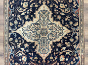Antique Persian Rug 3.5 x 5, Sarouk Farahan Rug, High Quality 1920s Fine Oriental Carpet 3 x 5 ft, Large Medallion, Floral, Navy Blue Red, Hand Knotted Wool Rug