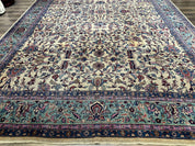 Antique Persian Rug 10x15, Camel and Cyan, Allover Pattern, Rare, Samarkand Rug