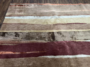 Modern Tibetan Rug 8x11 Nepali Carpet, Shiny Velvely Soft Wool and Silk, Contemporary Hand Knotted Rug, Striped Design, Wool Area Rug 8 x 11