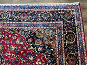Traditional Persian Rug 8x11, Red Navy Blue, Floral Medallion, Antique Persian Mashad Carpet, Wool