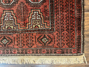 Antique Persian Turkoman Rug 3x6, Wool Tribal Handmade Carpet, Red and Black