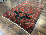 Antique Persian Tribal Rug 5x7, Geometric Wool Carpet, Kurdish Senneh Rug