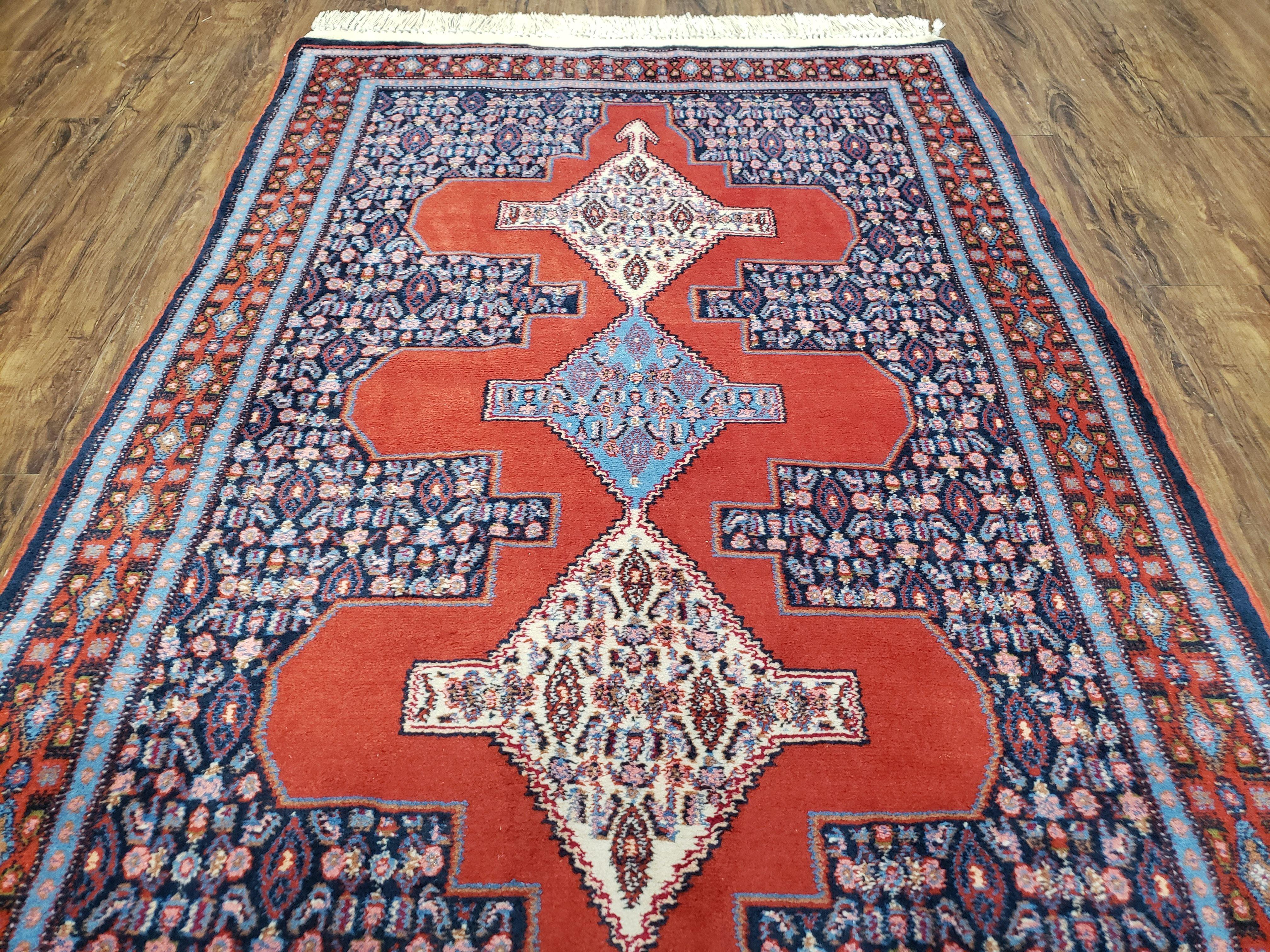 4x6 Western Kurdistan Kurdish Carpet Senneh Wool Area Rug Veg Dyes Red Blue Nice