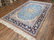 Persian Isfahan Rug, Kork Wool on Silk Foundation, Sky Blue, Hand-Knotted, 5' 1" x 7' 8"