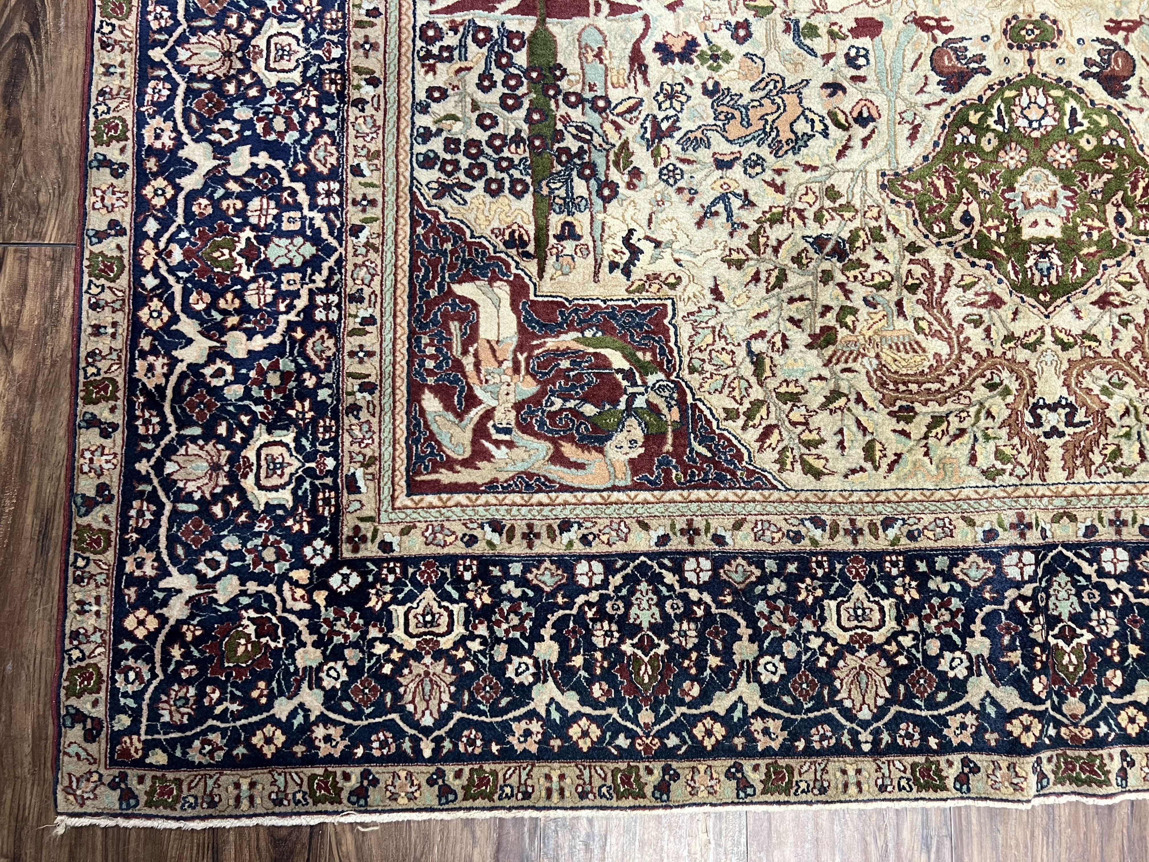 Rare Antique Indian Agra Rug, Early 20th Century Indian Carpet, Animal and Angel Motifs, Hunting Scene, Collectible Oriental Carpet, Wow