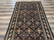 Antique Persian Wide Runner Rug 4x9, Kurdish Rug, Panel Design, Rainbow Border, Rare Tribal Rug