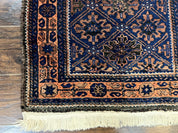 Small Antique Persian Rug 2.7 x 4.7, Handmade Wool Rug, Navy Blue, Balouch Rug, Tribal Rug
