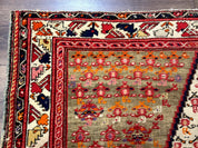 Antique Persian Malayer Rug 4x7, Tribal Senneh Carpet, Geometric, Diamond Design