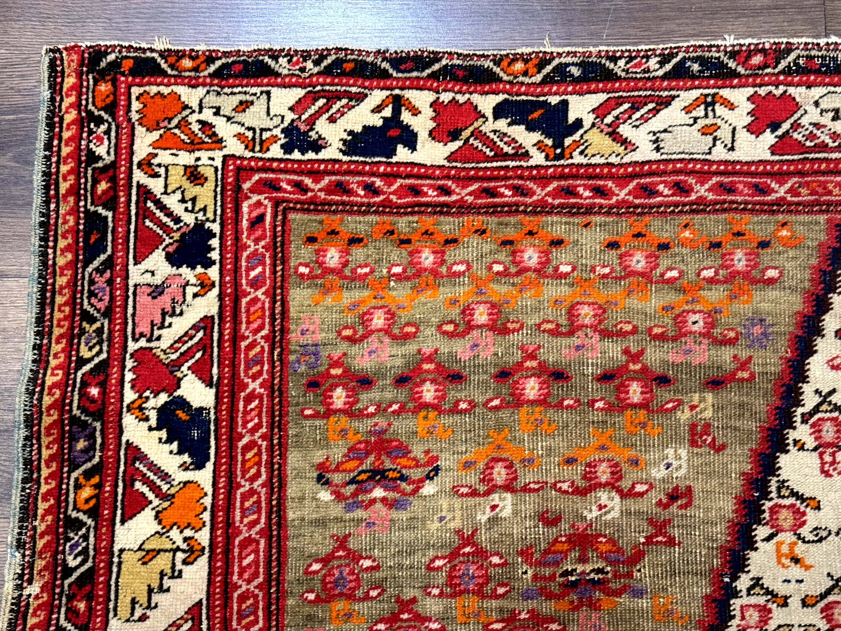 Antique Persian Malayer Rug 4x7, Tribal Senneh Carpet, Geometric, Diamond Design