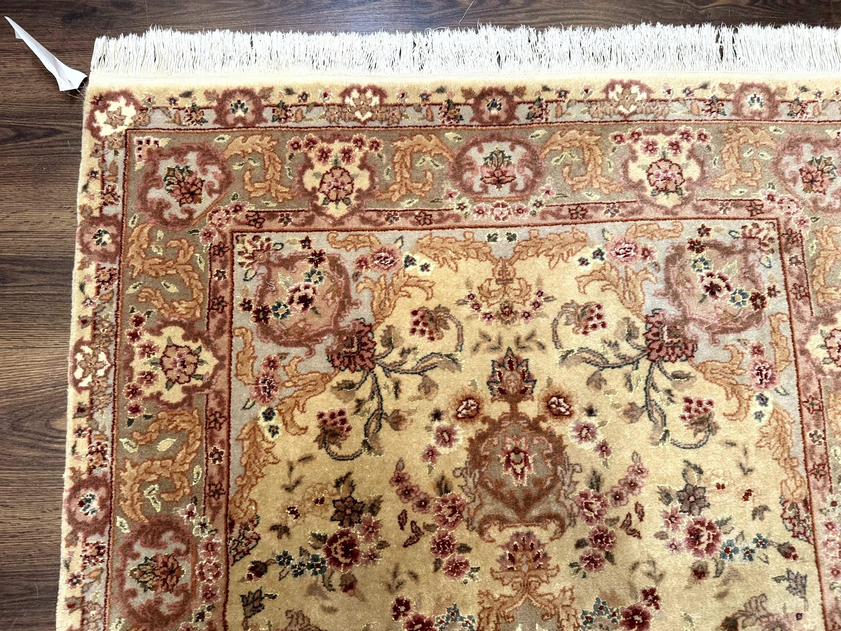 Sino Persian Rug 4x6, Wool and Silk Highlights, Fine 200 KPSI