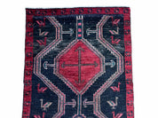 3 X 7 Handmade Wool Tribal Runner Rug Geometric Red Blue Boho Organic Dyes