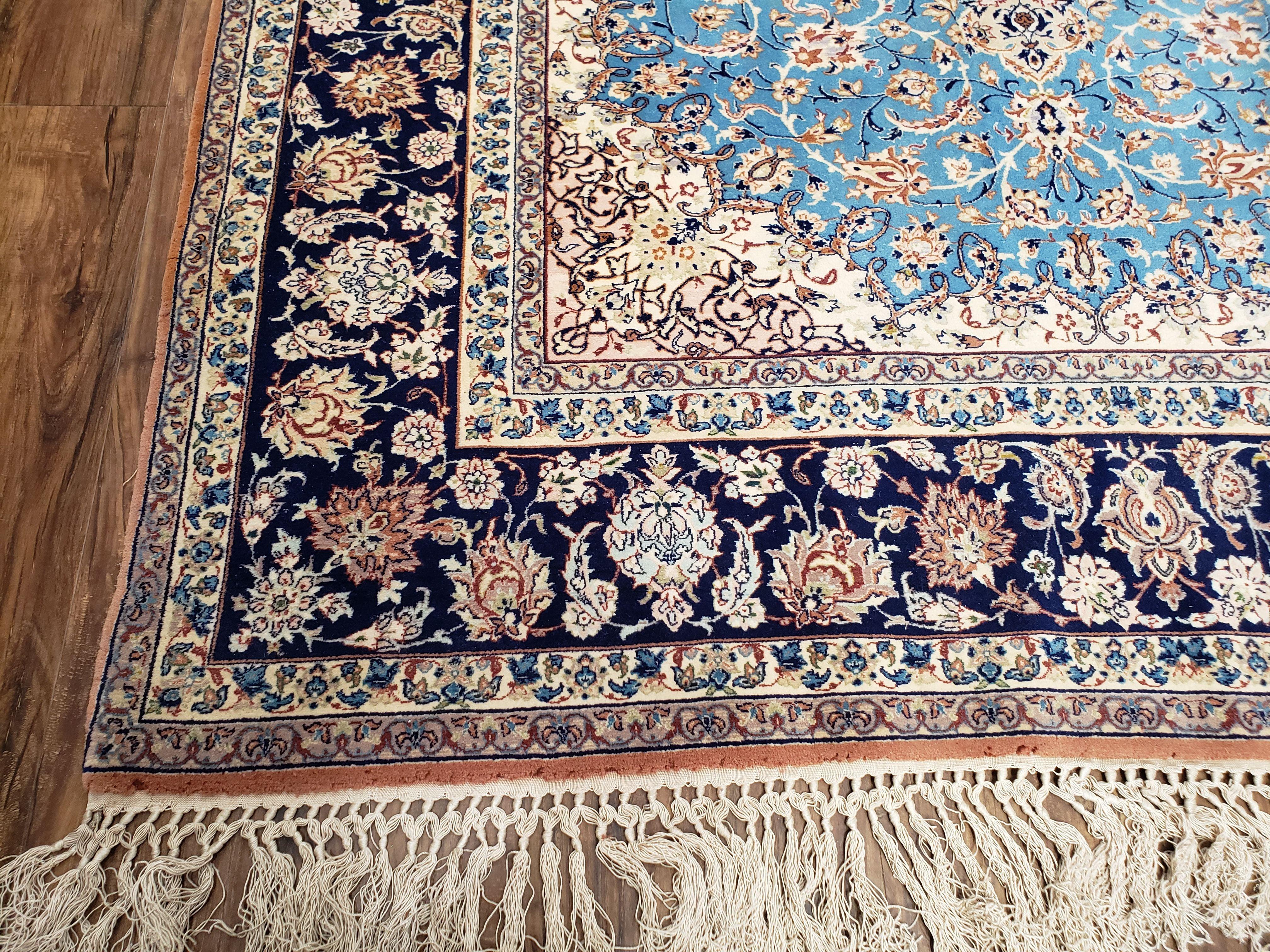 Persian Isfahan Rug, Kork Wool on Silk Foundation, Sky Blue, Hand-Knotted, 5' 1" x 7' 8"