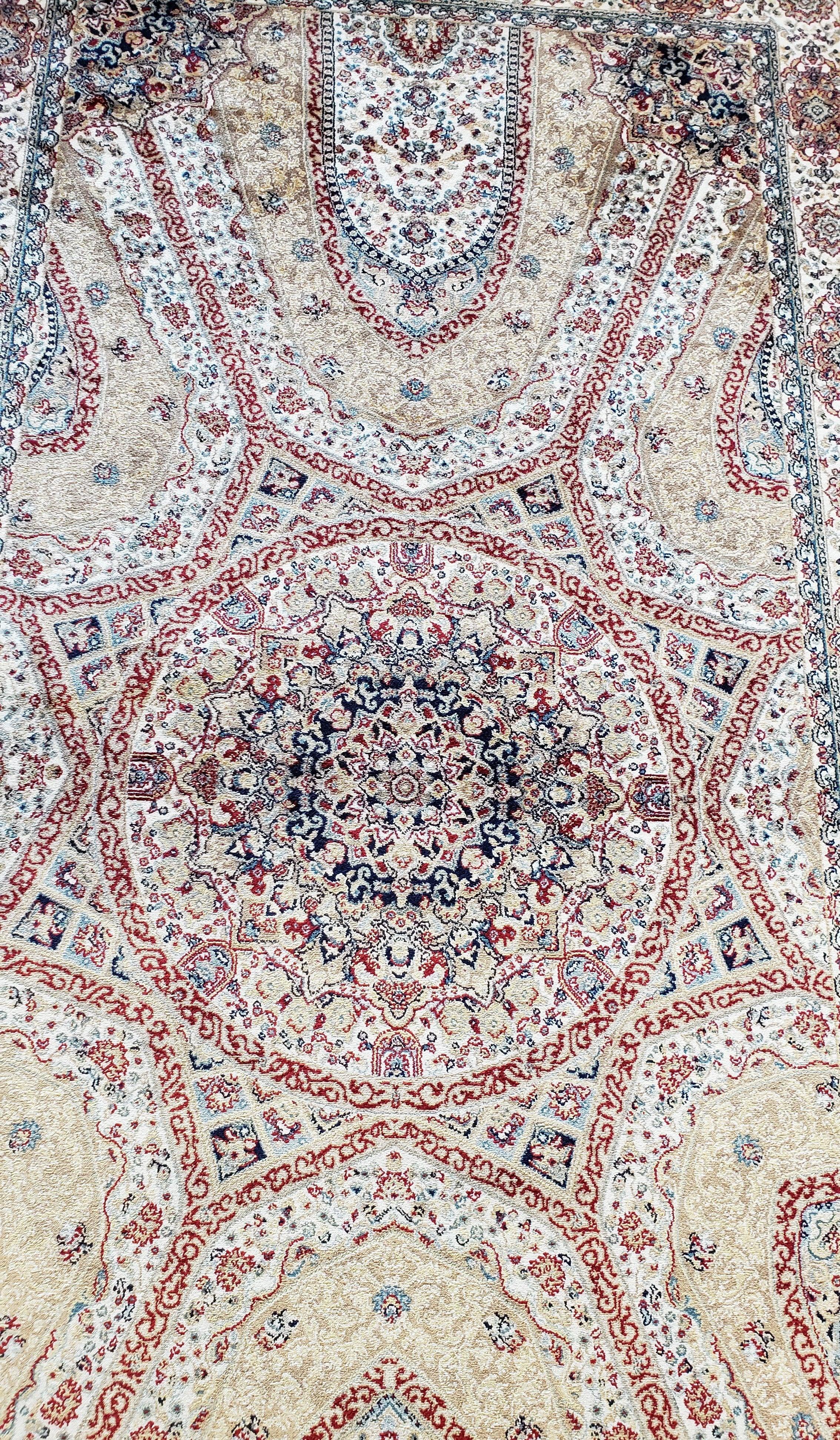 Beige & Cream Small Turkish Silk Rug, Bamboo Silk, Power-Loomed, Persian Design, High Quality, Soft Accent Rug, 3x5 ft, 2' 8" x 4' 11"