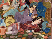 Semi Antique Persian Isfahan Pictoral Rug 4.10x6.1, Wool Handmade High Quality Decorative Carpet