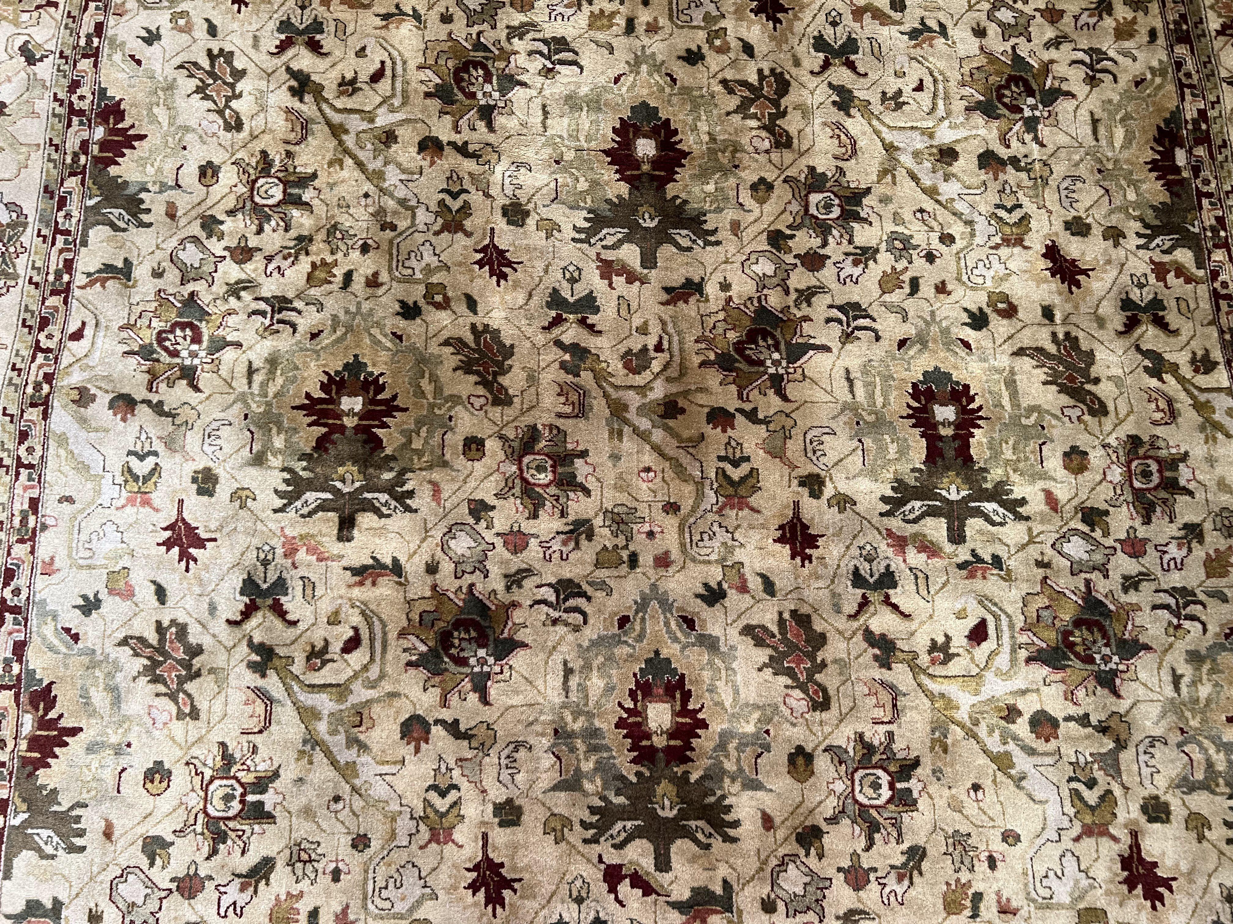 Indian Mahal Rug 8x10, Allover Floral Mahal Oriental Carpet 8 x 10, Handmade Hand Knotted Wool Rug, Indo Persian Area Rug, Tea-Washed Tan