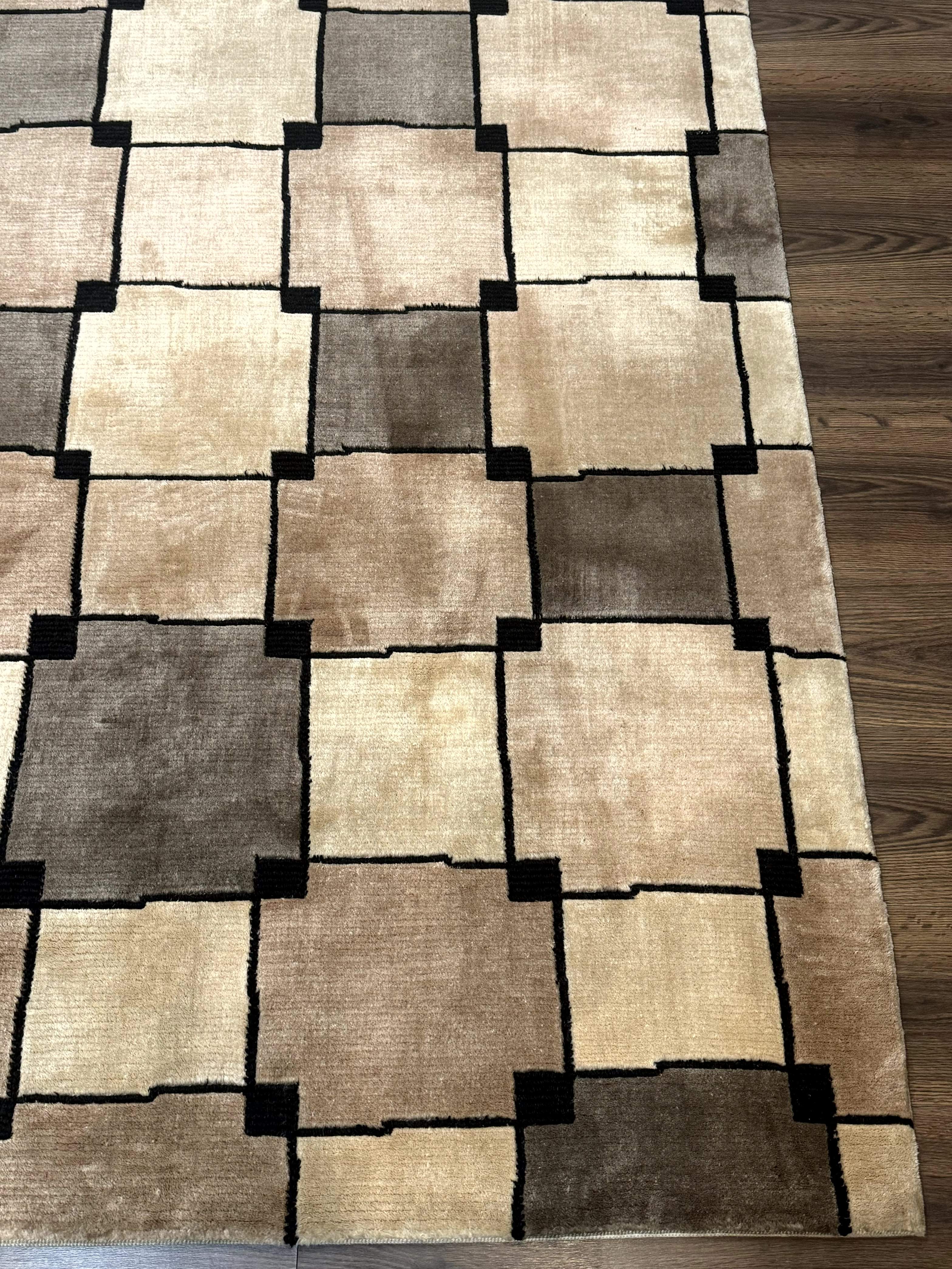 Tibetan Wool Rug 5x8, Contemporary Modern Carpet, Abstract Design, Soft Thick Pile, Pair B