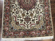 Fine Persian Tabriz Rug 3x5, Floral Medallion, 340 KPSI, Ivory Salmon