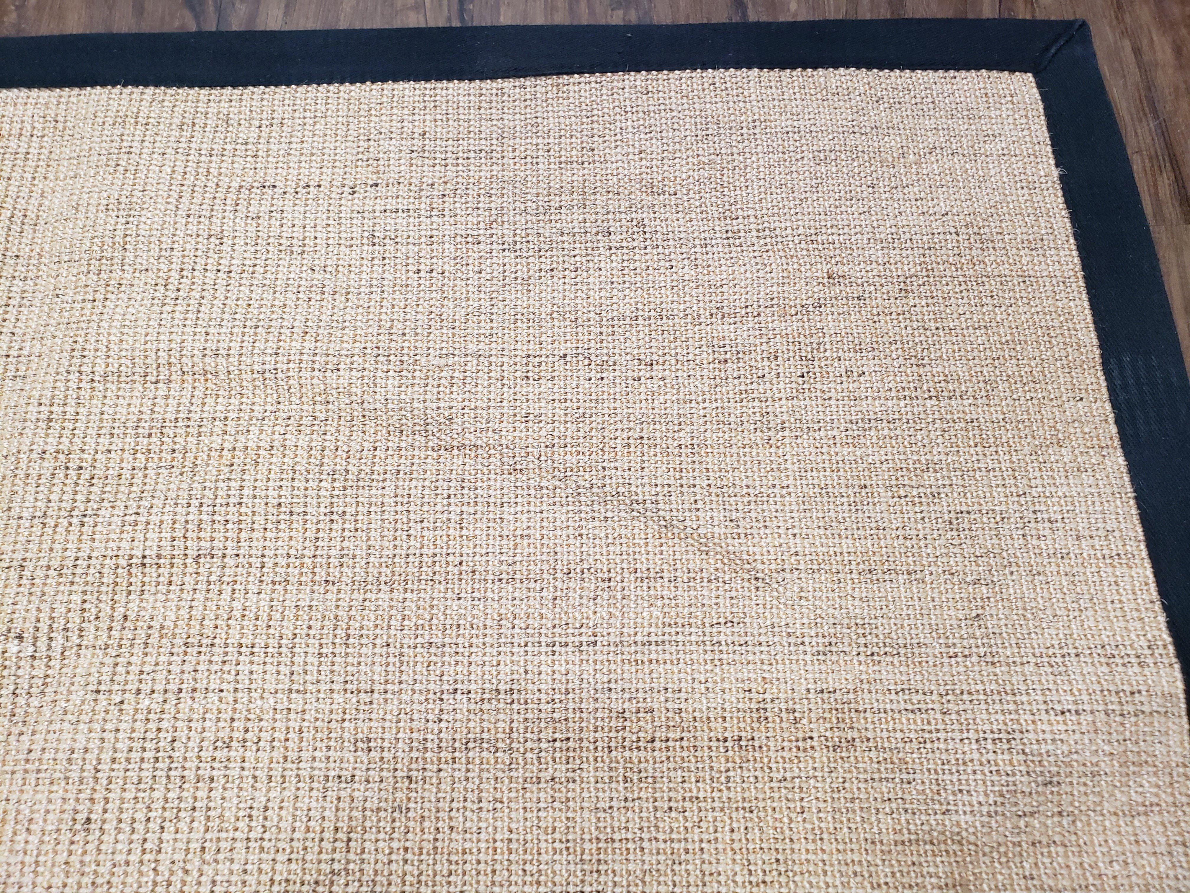 Jute Rug 8x10, Natural Jute Fiber Area Rug, Natural Sisal Area Rug with Black Border, 8x10 Carpet, Solid Jute Rug 8 x 10, Farmhouse Rug