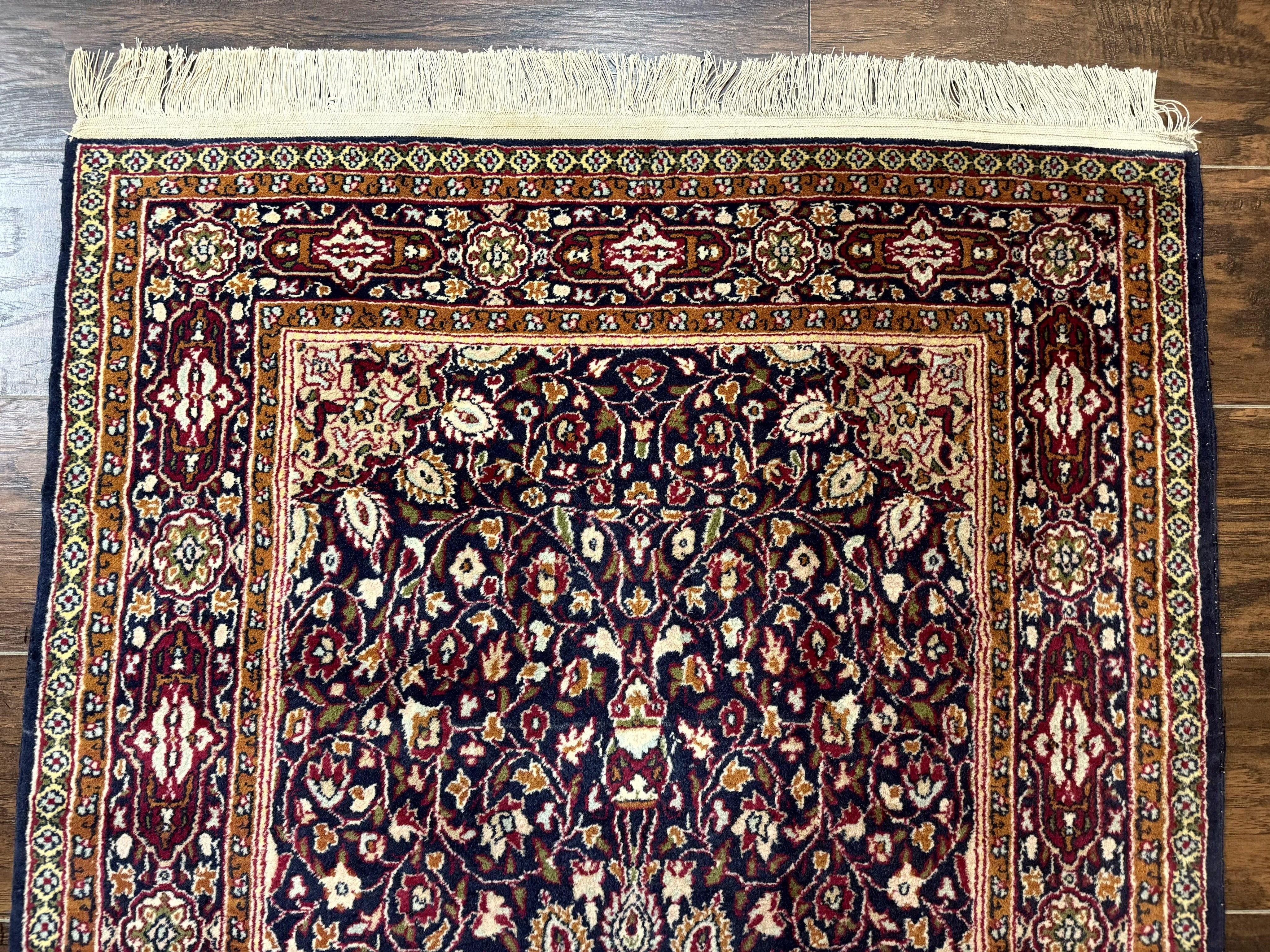 Indo Kashmiri Rug 3x5, Navy Blue, Very Fine 400 KPSI, Pair A